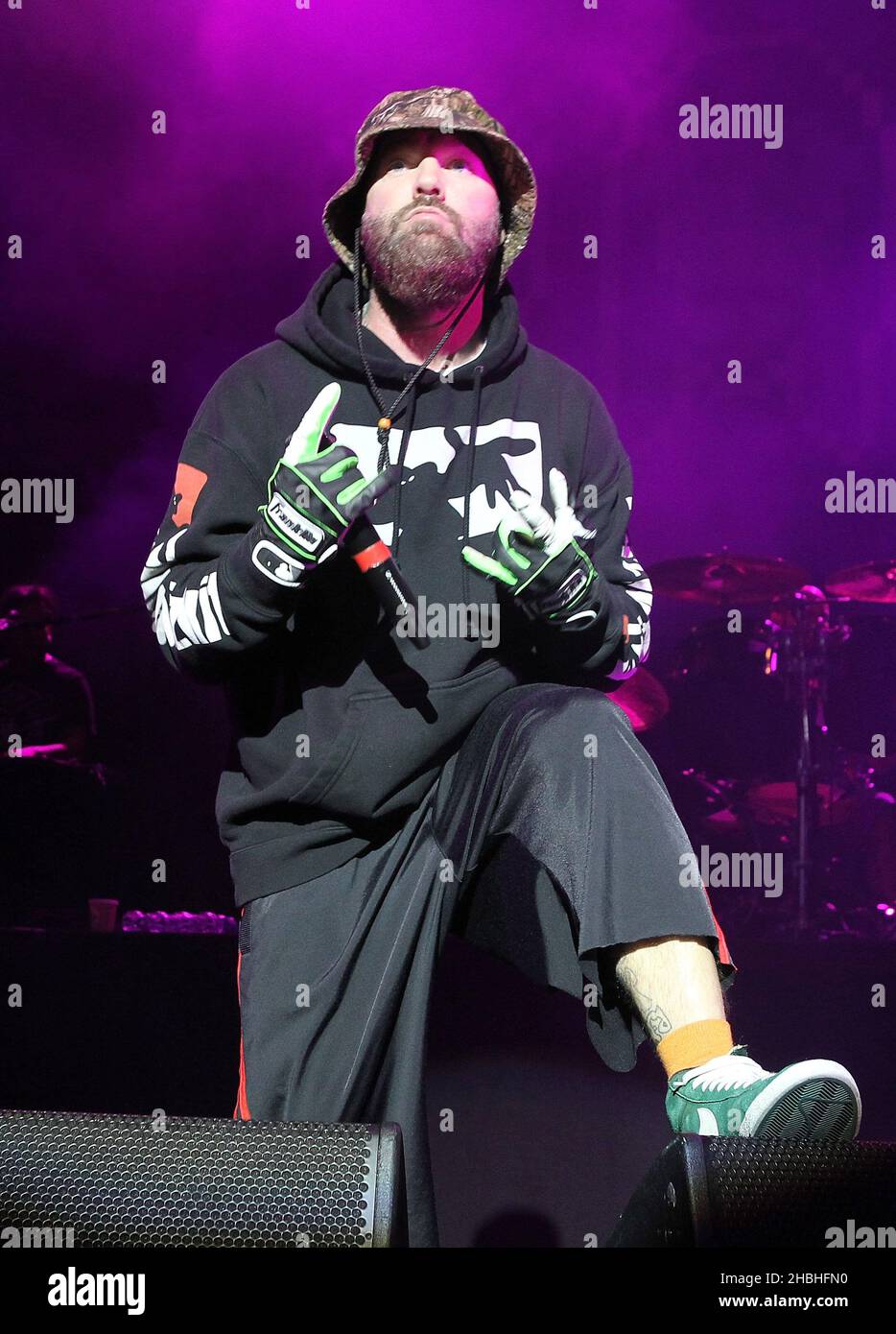 Fred Durst von Limp Bizkit tritt auf der NME Show an der Brixton Academy in London auf. Stockfoto