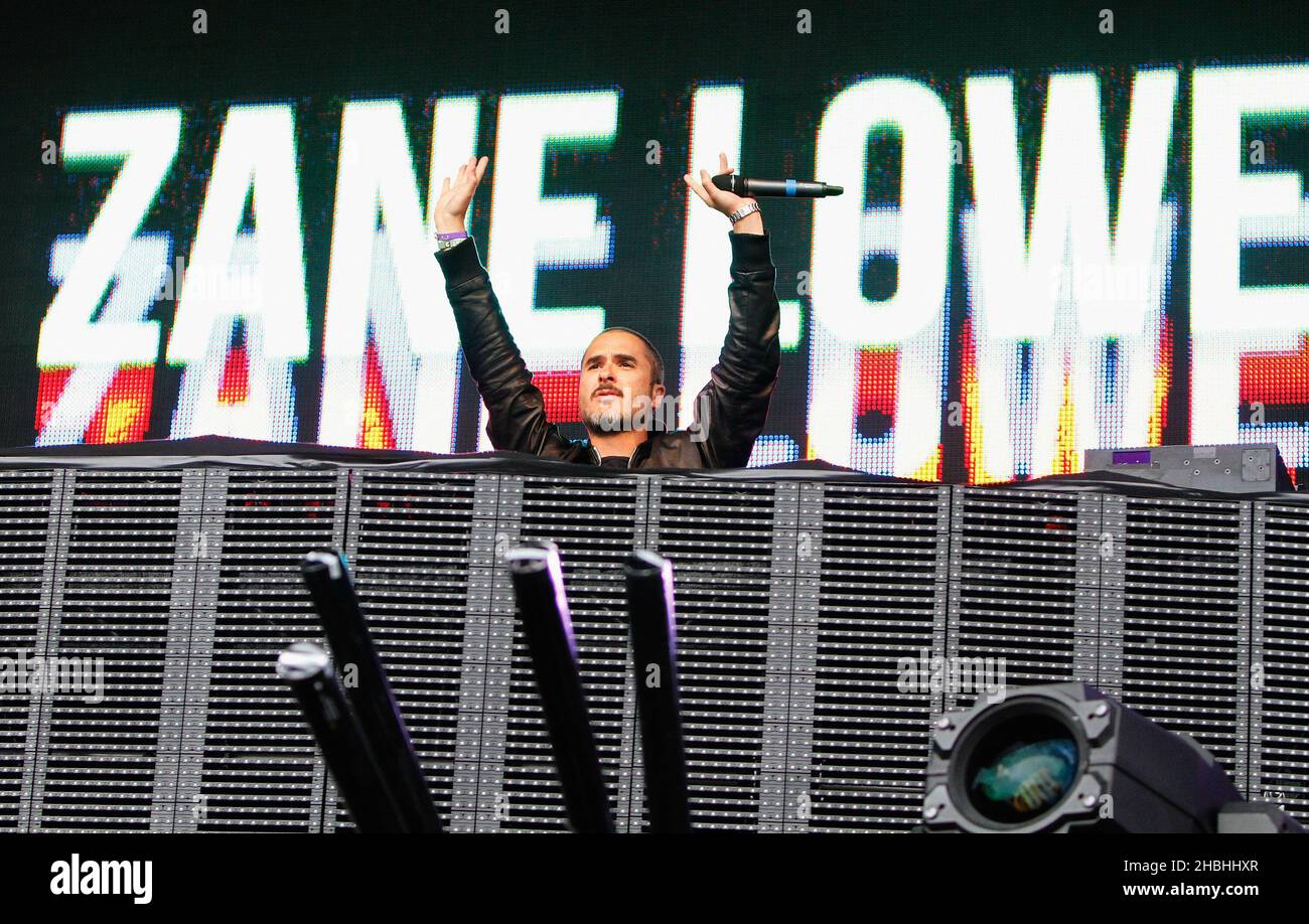 Zane Lowe auf der Bühne während des BBC Radio 1 Big Weekend Festivals in Glasgow, Schottland. Stockfoto