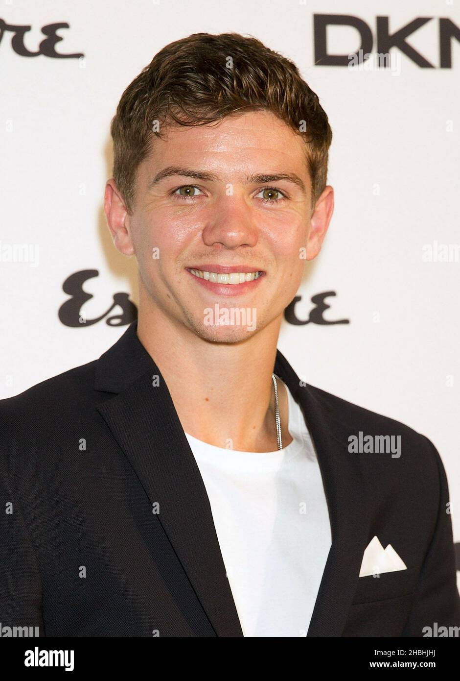 Luke Campbell kommt bei seinem Debüt London Collections Step and Repeat am One Embankment in London an. Stockfoto