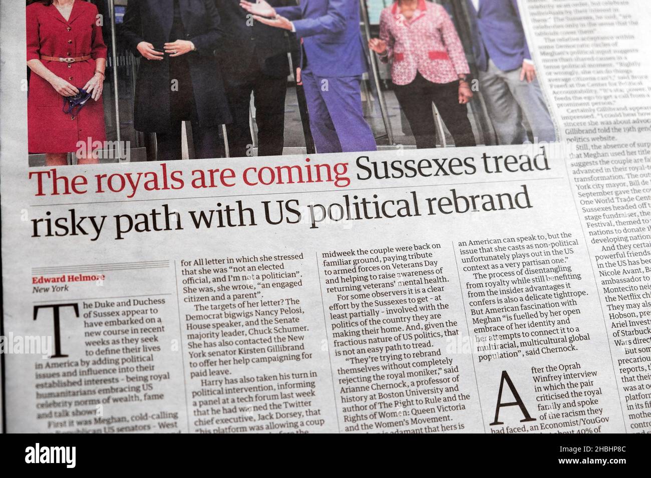 „die Royals kommen: Susgeschlechtschaften gehen mit dem politischen Rebranding in den USA einen riskanten Weg“, titelte Zeitungsartikel von Guardian 15. November 2021 London UK Stockfoto