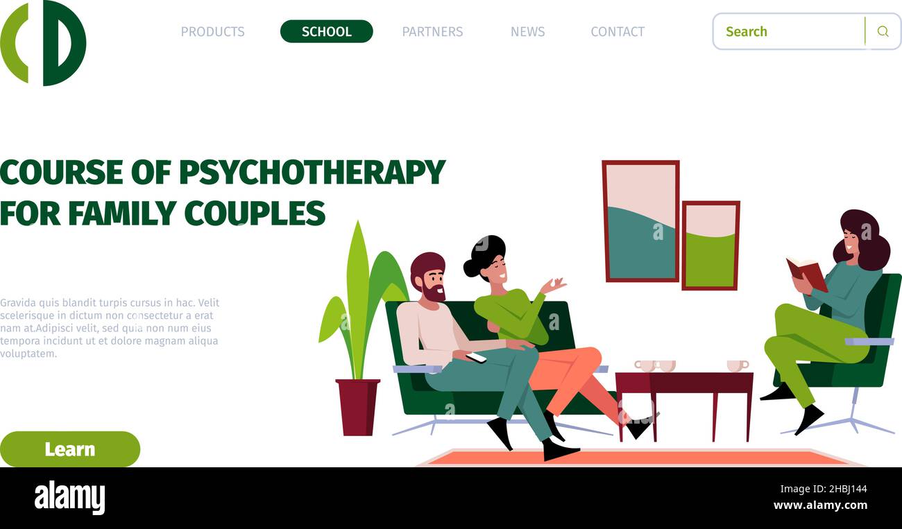 Psychotherapie Beratung Landung. Personen im Gespräch mit Psychologen Arzt auf Stuhl und Sofa sitzen grellen Vektor-Web-Seite Vorlage Stock Vektor