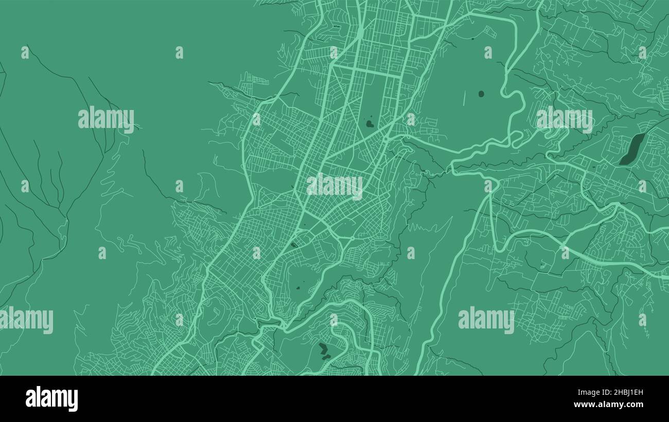 Green Quito City Area Vektor Hintergrundkarte, Straßen und Wasser Kartographie Illustration. Breitbild-Proportion, digitale Flat-Design-Streetmap. Stock Vektor