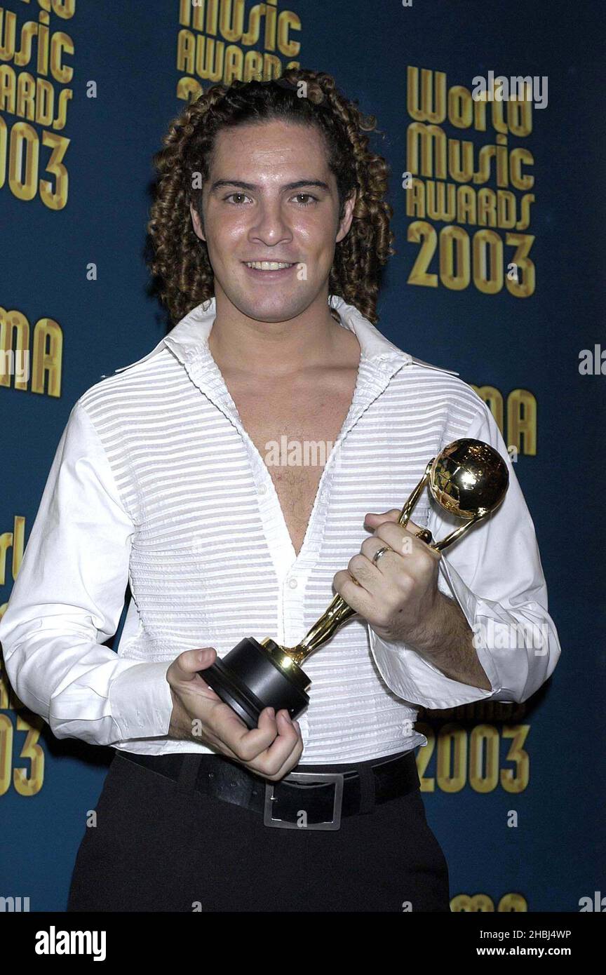 David Bisbal bester lateinamerikanischer Künstler bei den World Music Awards im Sporting Club, Monte Carlo Stockfoto