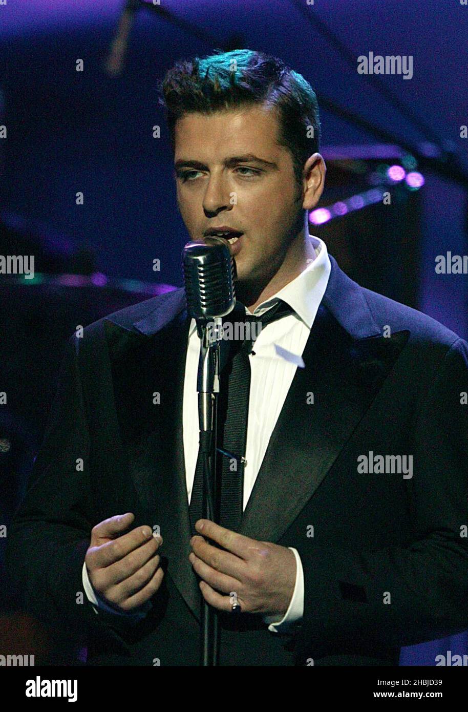 Westlife tritt am 15. September 2004 bei den World Music Awards 2004 im Thomas & Mack Center in Las Vegas, Nevada, auf der Bühne auf. Stockfoto