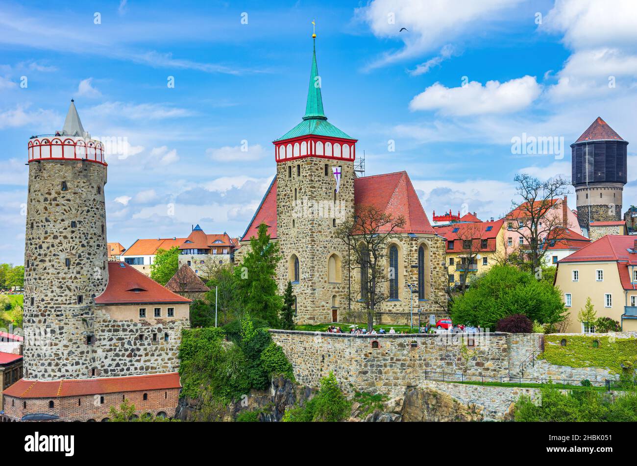 Bautzen, Oberlausitz, Sachsen, Deutschland: Die bekannte Silhouette der mittelalterlichen Altstadt mit den charakteristischen Gebäuden. Stockfoto