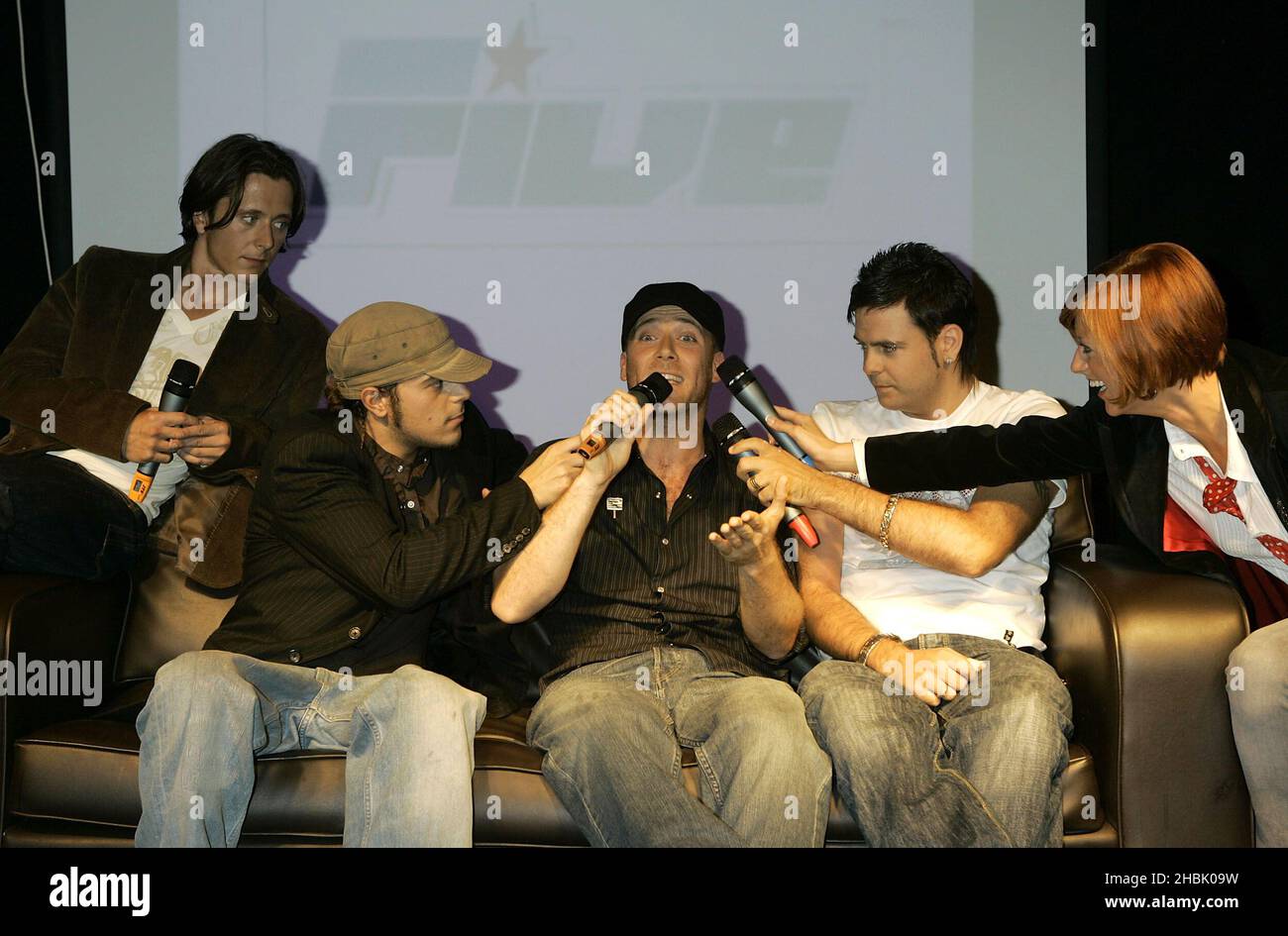 Richard Abs Breen, Ritchie Neville, Jason Brown, Scott Robinson von der britischen Boyband 5ive geben bekannt, dass sie am 27. September 2006 in London wieder an der Carling Academy, Islington, zusammenkommen. Unterhaltung Stockfoto