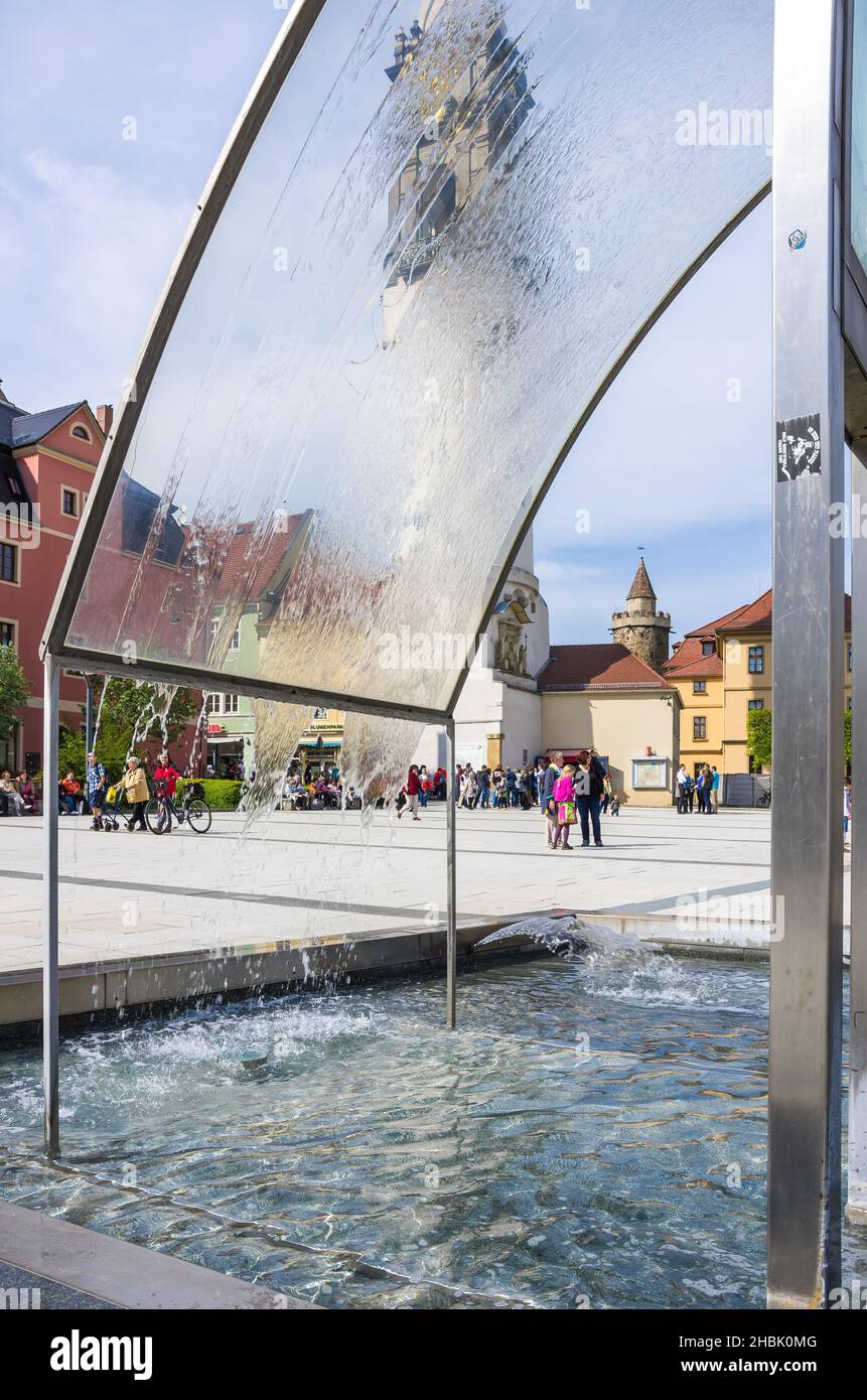 Bautzen, Oberlausitz, Sachsen, Deutschland: Kornmarkt und Reichenturm, auch Schiefer Turm von Bautzen genannt. Stockfoto