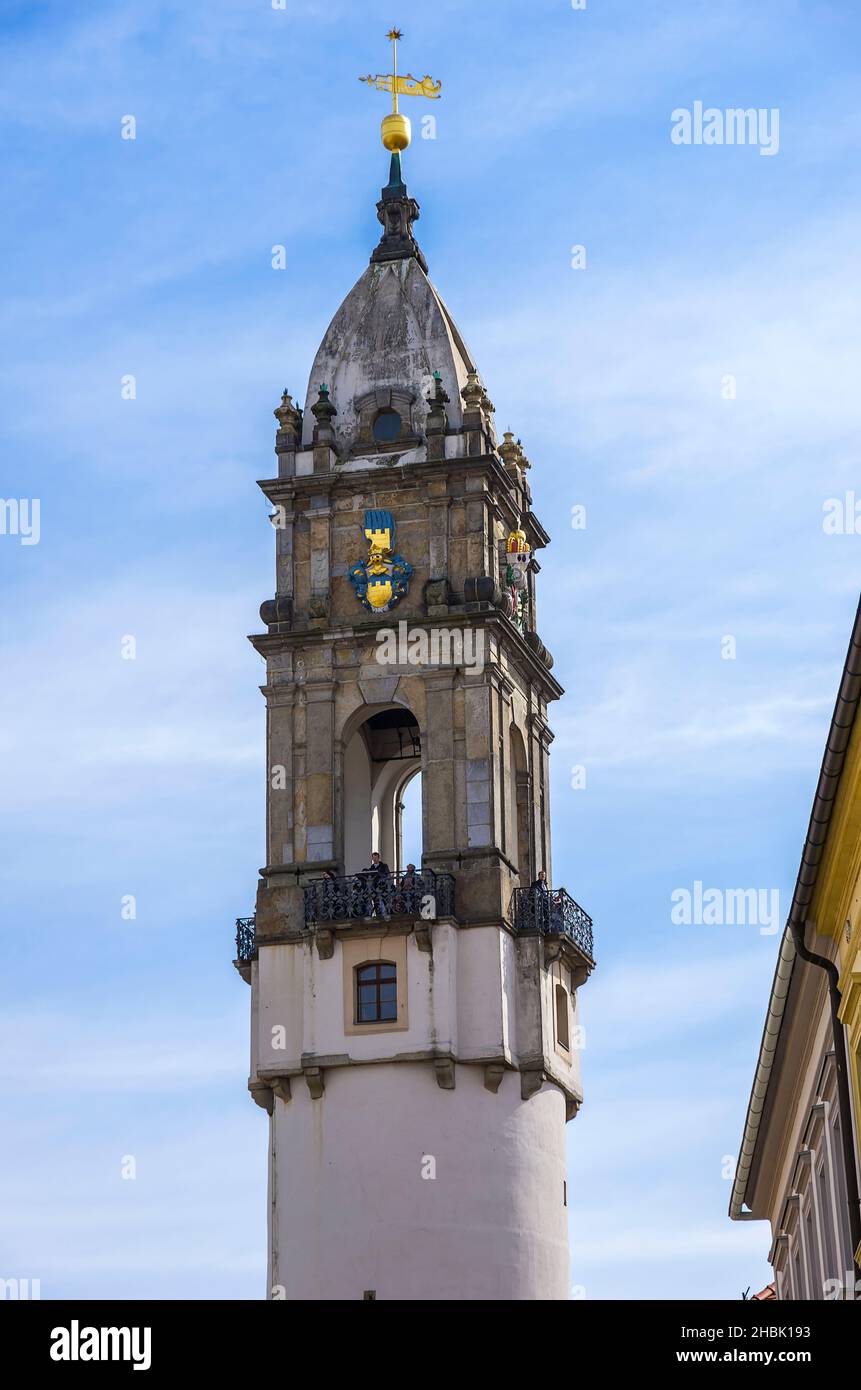 Bautzen, Oberlausitz, Sachsen, Deutschland: Der Reichenturm, auch Schiefer Turm von Bautzen genannt. Stockfoto