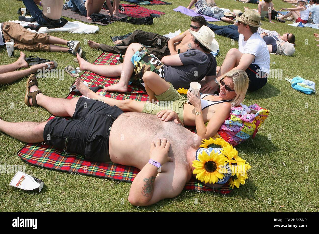 Menschenmengen am Isle of Wight Festival, Newport, am 9,2007. Juni. Stockfoto