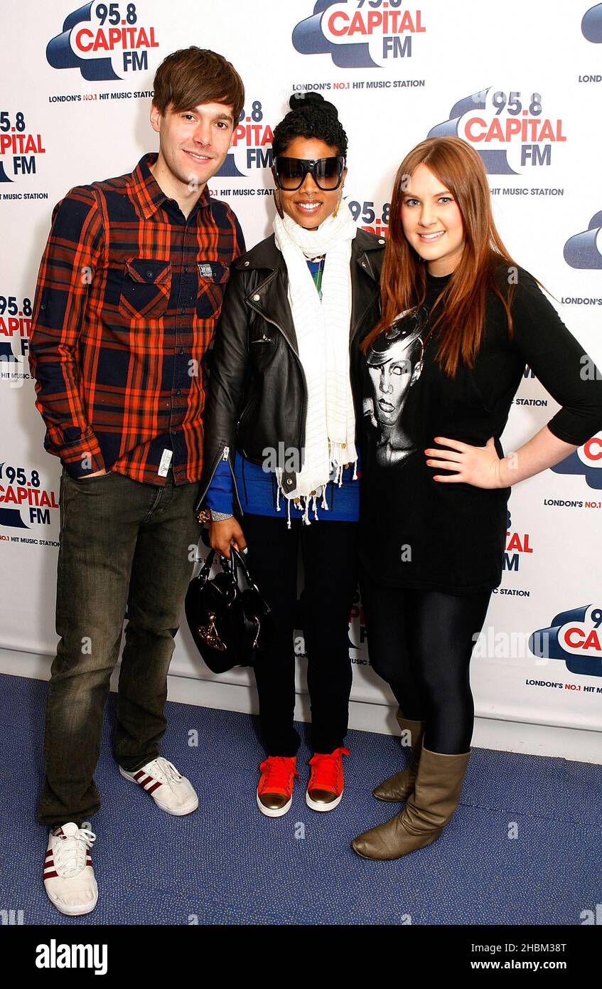 Kelis mit Richie und Kat bei Capital FM, Global Radio, London Stockfoto