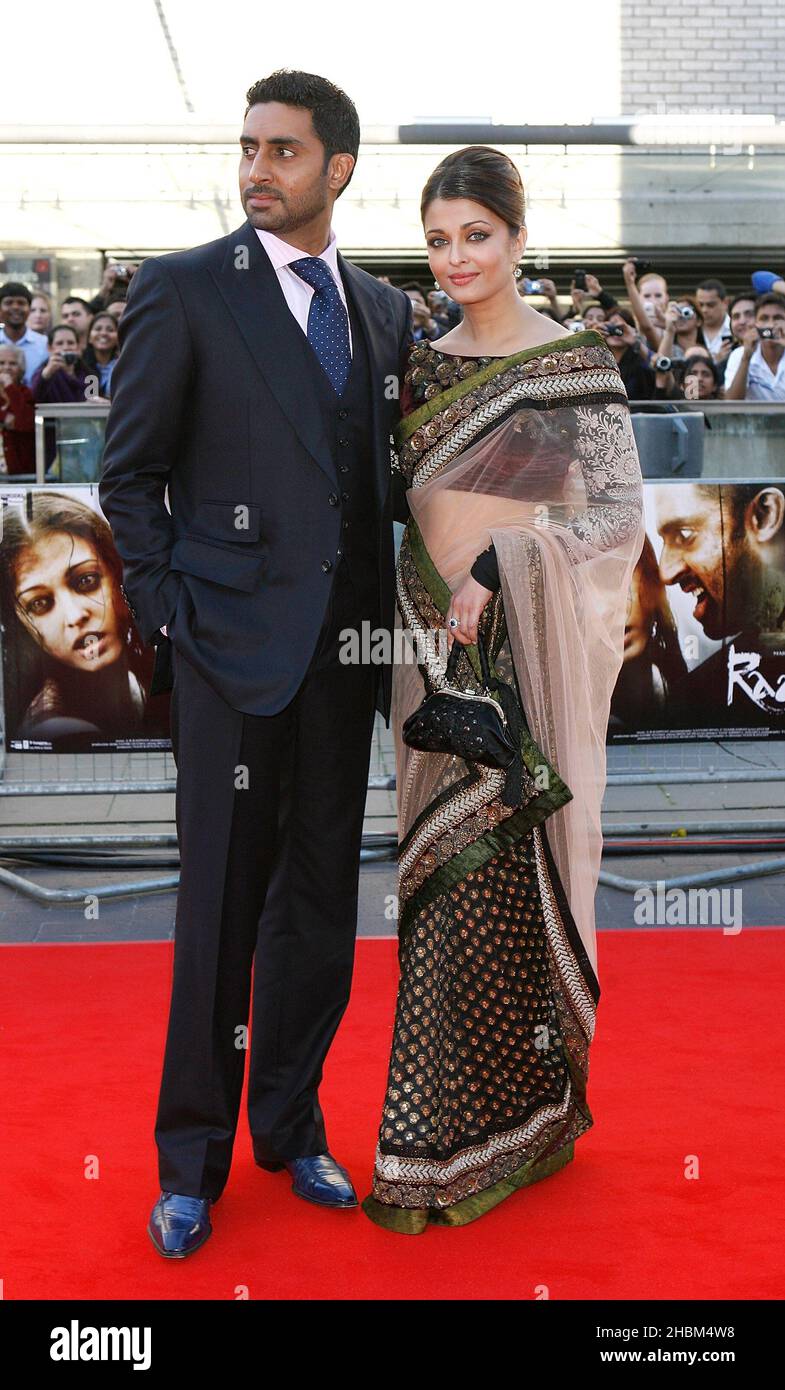 Abhishek Bachchan und Aishwarya Rai Bachchan kommen am 16. Juni 2010 zur Raavan-Premiere im BFI, Southbank, London. Stockfoto