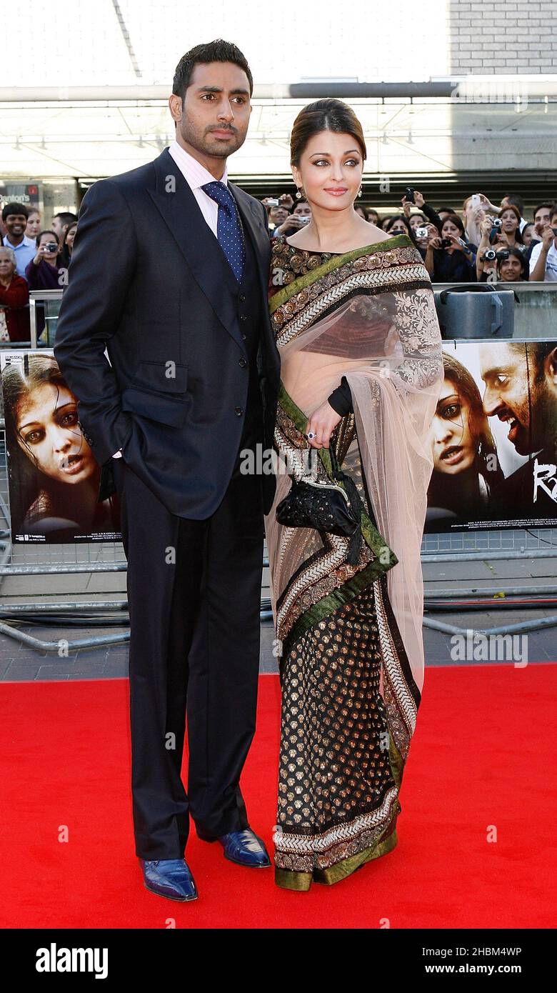Abhishek Bachchan und Aishwarya Rai Bachchan kommen am 16. Juni 2010 zur Raavan-Premiere im BFI, Southbank, London. Stockfoto