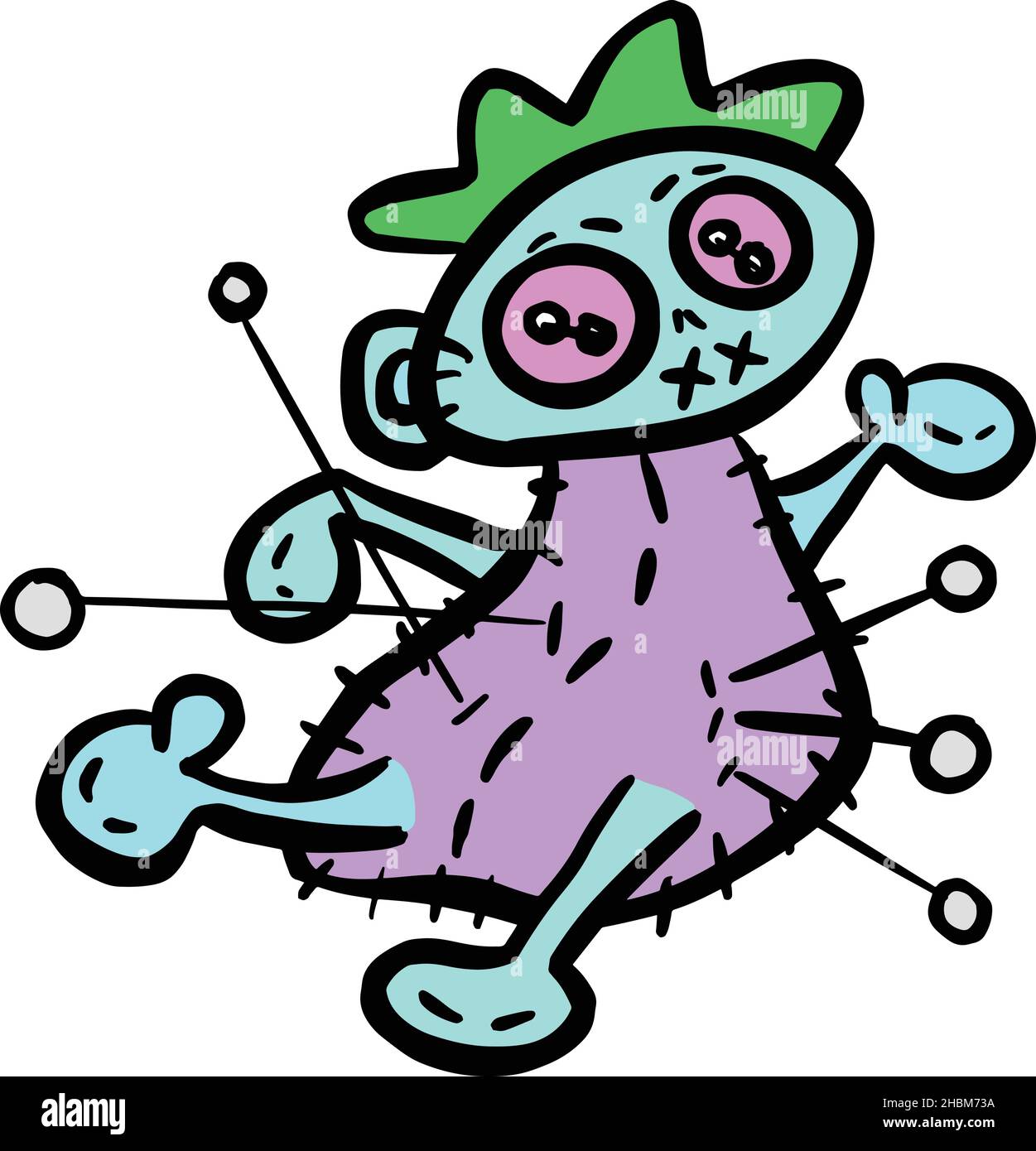 Cartoon Voodoo Puppe Spielzeug mit Pins in Vektor-Illustration Stock Vektor