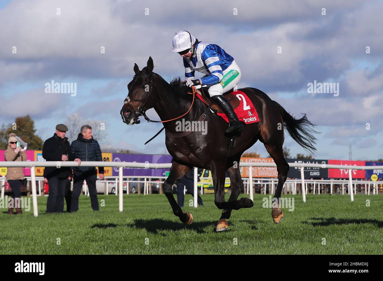 Datei-Foto vom 30-10-2021 von Frodon, der von Jockey Bryony Frost auf dem Weg zum Sieg des Ladbrokes Champion Chase am zweiten Tag des Ladbrokes Festival of Racing auf der Rennbahn Down Royal gefahren wurde. Clan des Obeaux, Frodon und Minella Indo gehören zu den 10 Bestätigungen für den Ladbrokes-König George VI Chase in Kempton. Ausgabedatum: Montag, 20. Dezember 2021. Stockfoto