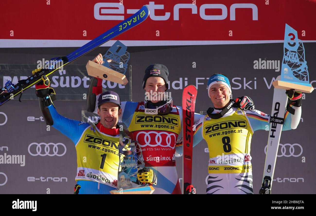 Alta Badia, Italien. 20th Dez 2021. Podium Super G Alta Badia im Jahr 2021 FIS Ski World Cup - Herren Riesenslalom, alpines Skirennen in Alta Badia, Italien, Dezember 20 2021 Credit: Independent Photo Agency/Alamy Live News Stockfoto