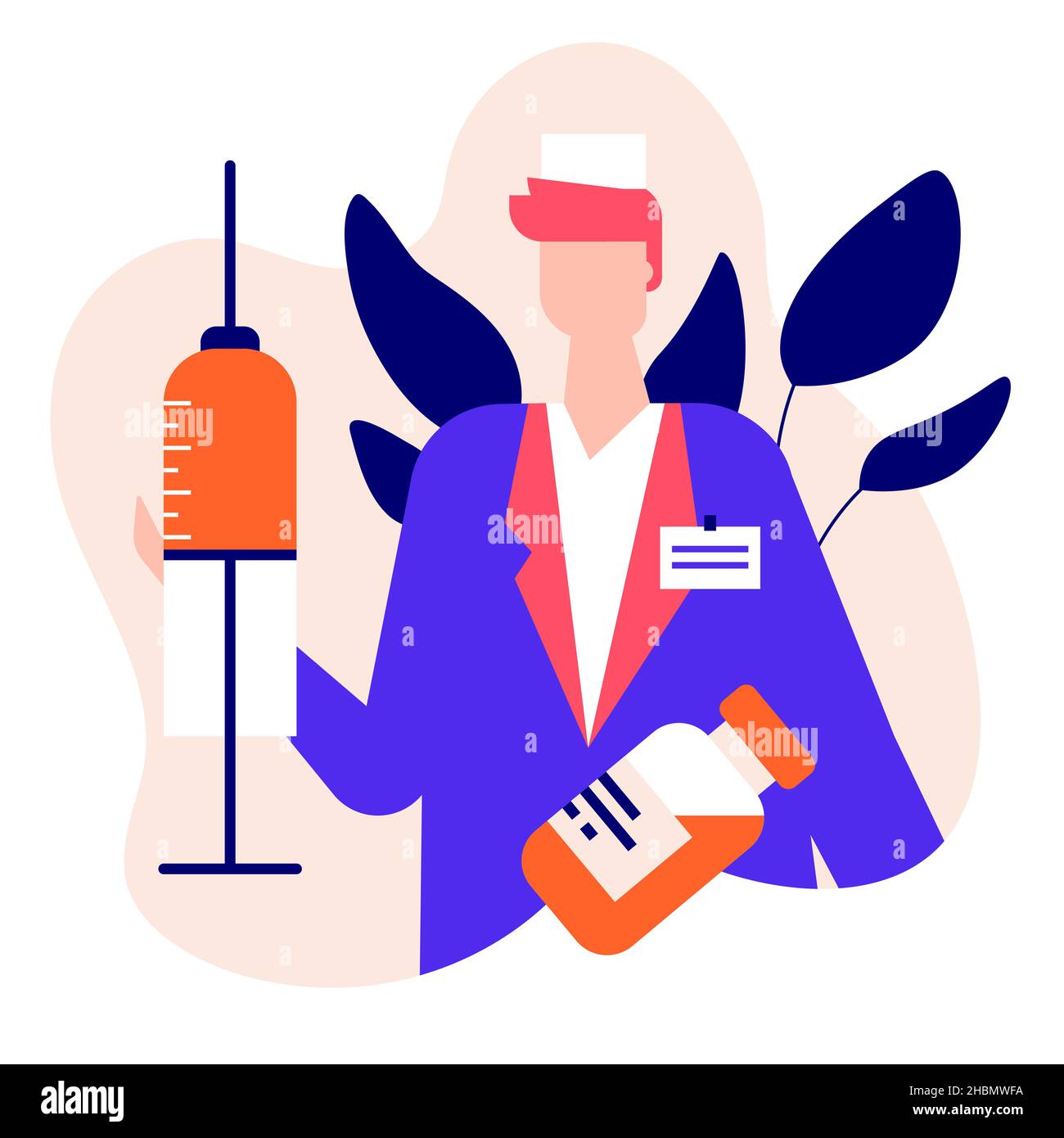 Arzt mit Impfstoff - moderne bunte flache Design-Stil Illustration auf weißem Hintergrund. Qualifizierte medizinische Fachkräfte. Gesundheitswesen, Schutz f Stock Vektor