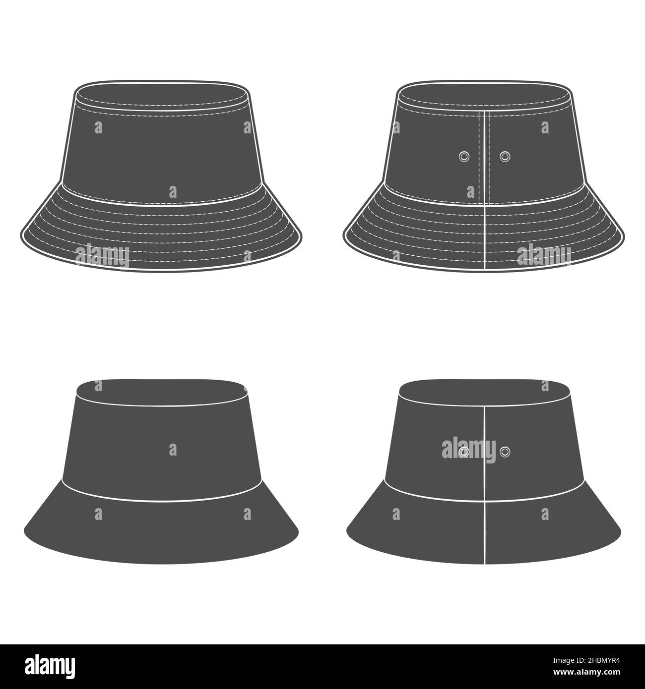 Set aus schwarzen und weißen Silhouetten mit einem panamahut. Isolierte Vektorobjekte auf weißem Hintergrund. Stock Vektor