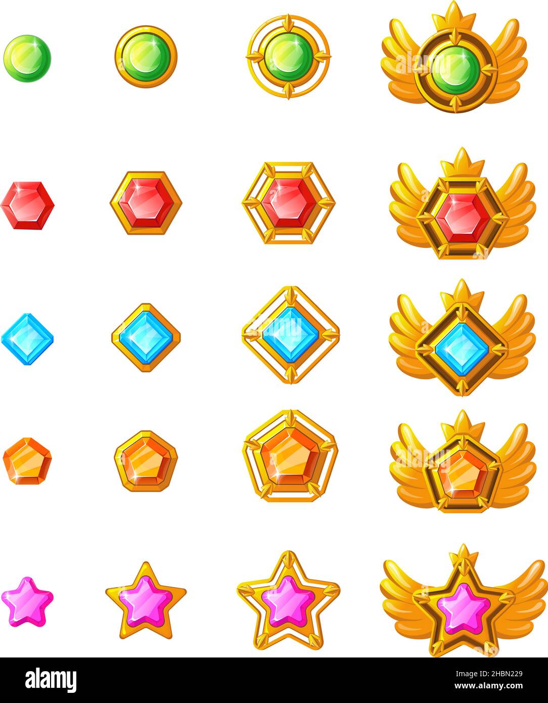 Spielfortschritt auszeichnen. Diamant-Medaillen, Spiel-Ranking für ui, Satz Cartoon-Vektor-Illustration. Auszeichnung gui, Spiel Amulett und Diamant Stock Vektor