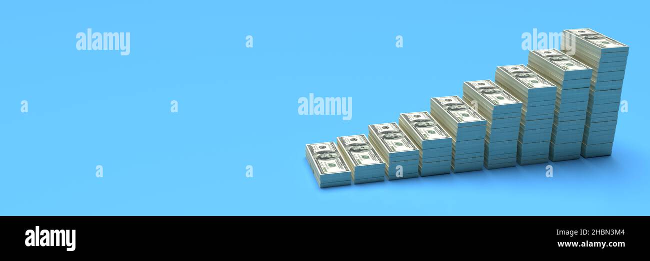 Geld stapelt sich aus Dollar mit leerem Kopiebereich. Finanzkonzept Stockfoto