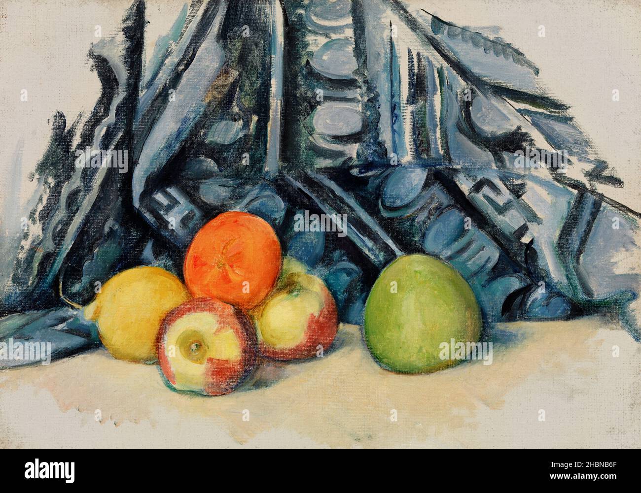 Äpfel und Tuch (Pommes und Tapis) (ca. 1893-1894) von Paul Cézanne. Stockfoto