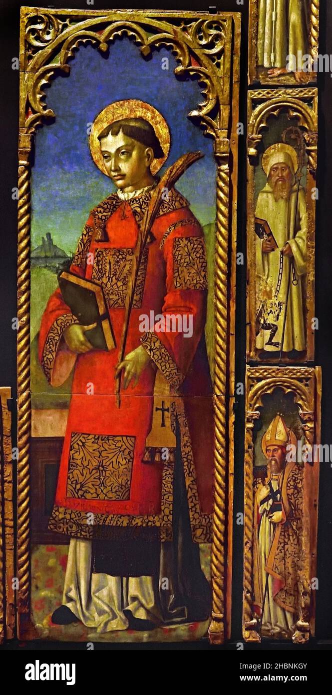 Polyptychon von San Vincenzo Ferrer 1501 von Corso Nicolò, 1446-1513 Italien, Italienisch, Detail ( Nicolò Corso, ein ligurischer Maler, der einer korsischen Familie geboren wurde, konnte in seiner Kunst die Strenge der lombardischen Renaissance mit der Helligkeit der Malerei von Provençal verbinden.) Vincent Ferrer war ein valencianischer Dominikanerbrüder und Prediger, Stockfoto
