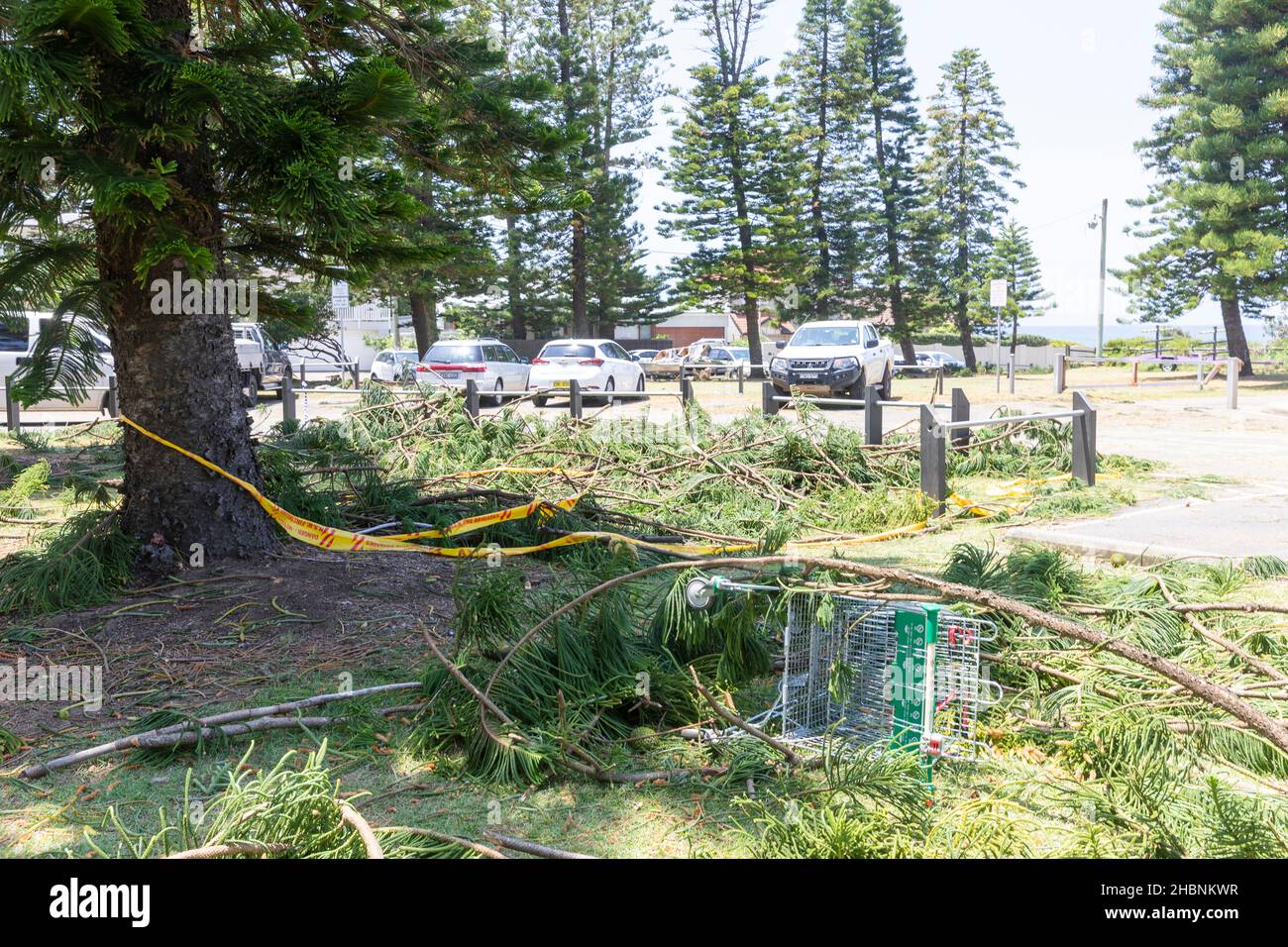 Dezember 2021 wilder Sommersturm und Mini-Zyklon in Narrabeen, Sydney, Australien Stockfoto