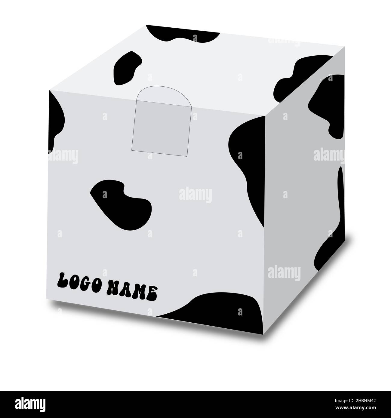 Box mit Kunstzeichnung, Logo-Name Stockfoto