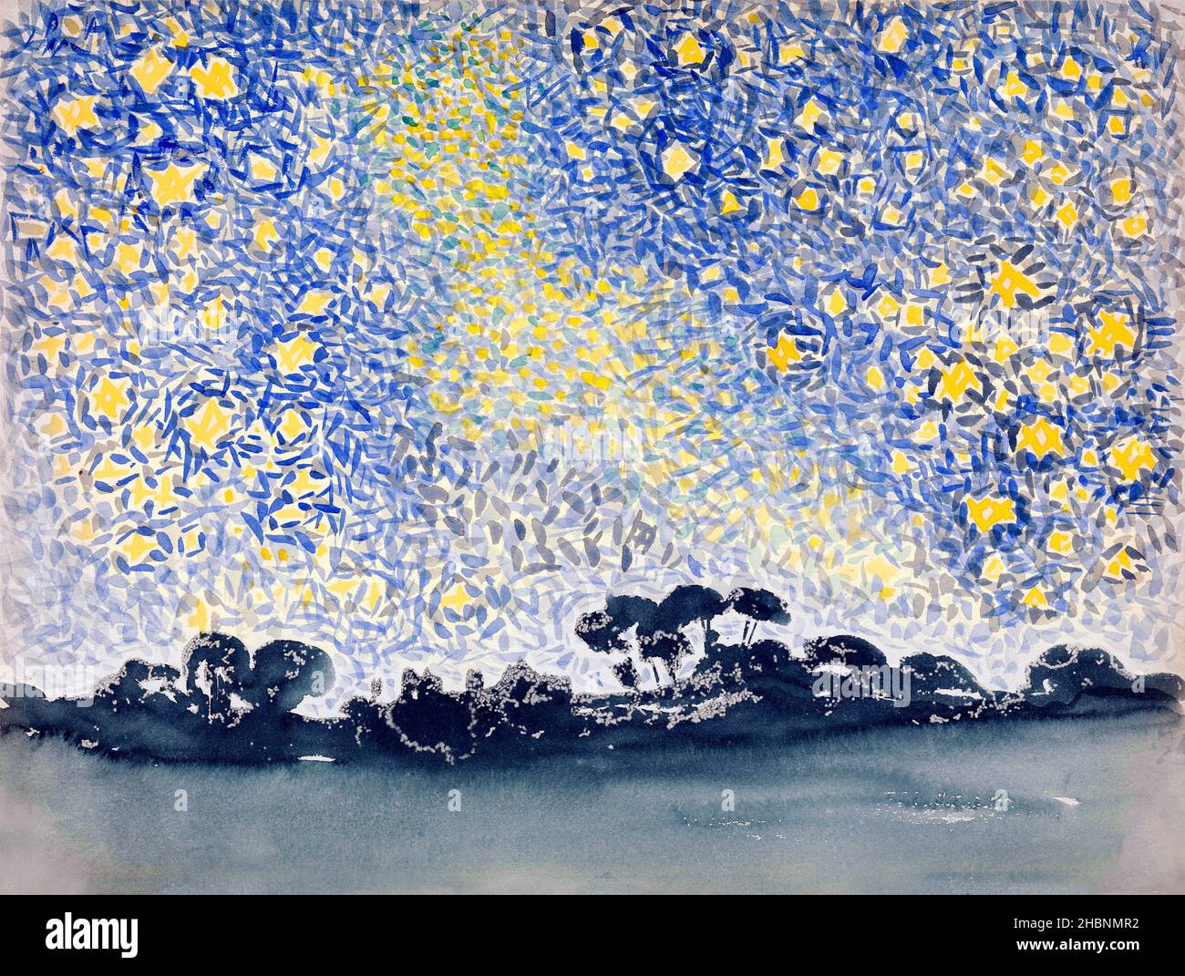 Landschaft mit Sternen (1905-1908) Gemälde in hoher Auflösung von Henri-Edmond Cross. Stockfoto