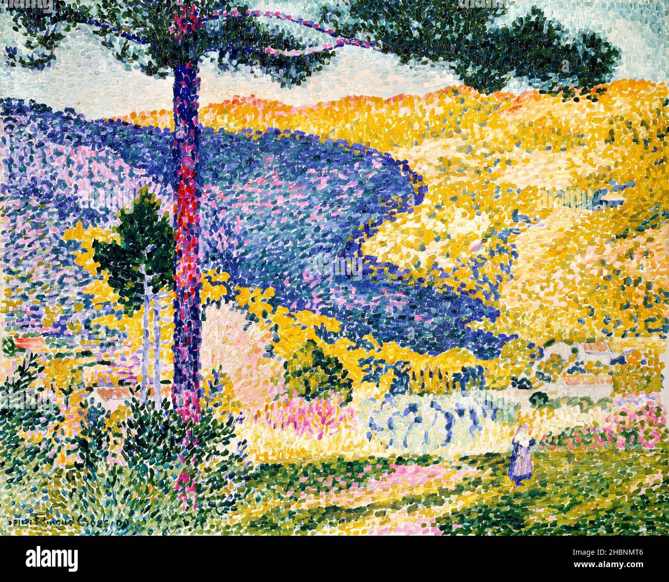 Tal mit Fir; Schatten auf dem Berg (1909) Gemälde in hoher Auflösung von Henri-Edmond Cross. Stockfoto