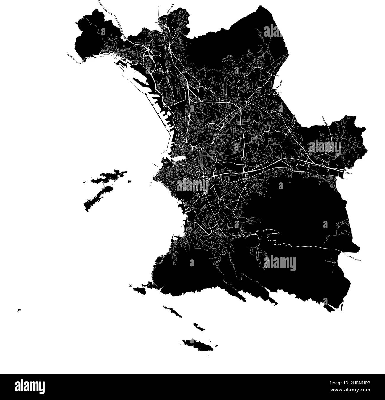 Marseille, Bouches-du-Rhône, Frankreich, Frankreich, hochauflösende Vektorkarte mit Stadtgrenzen und bearbeitbaren Pfaden. Der Stadtplan wurde mit weißem ar gezeichnet Stock Vektor