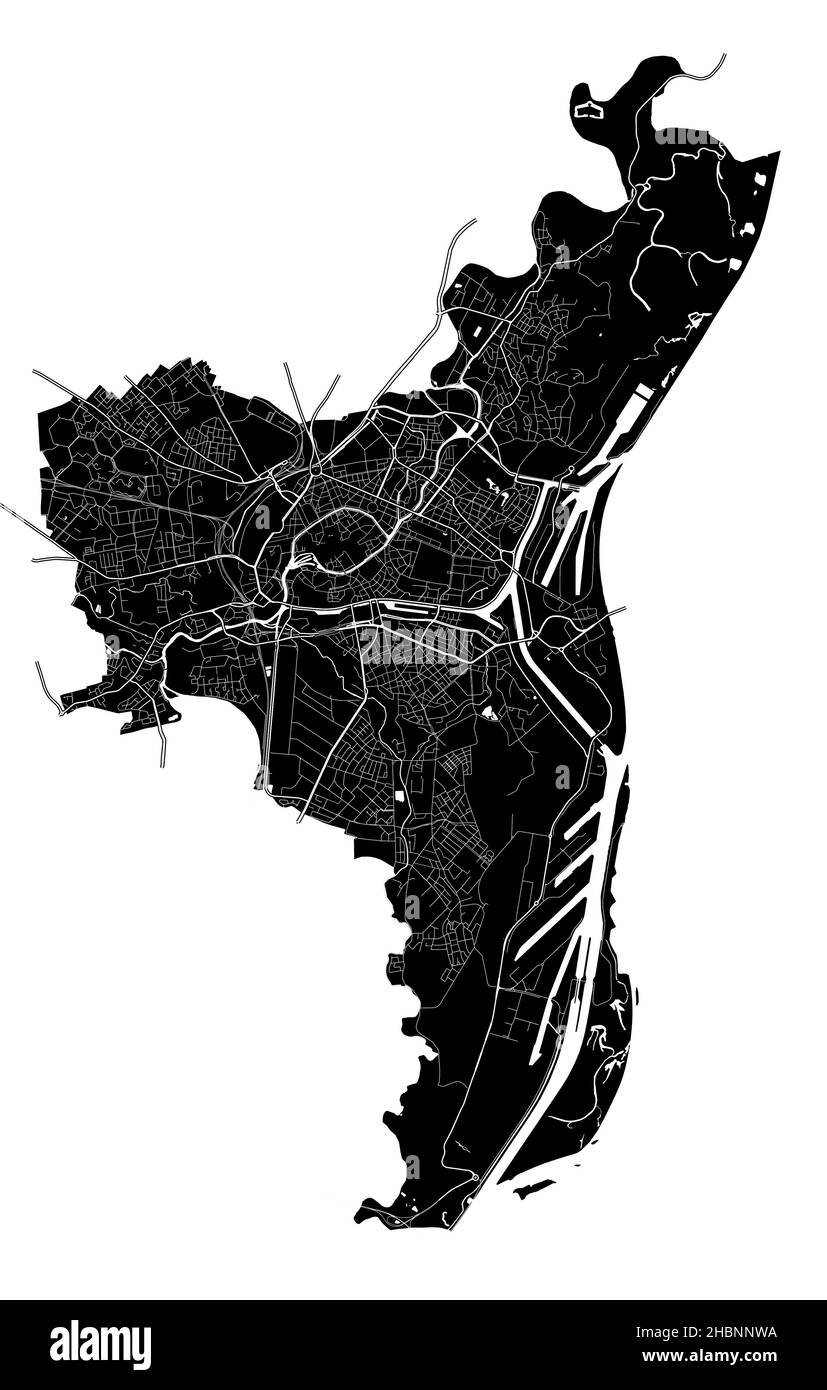 Straßburg, Bas-Rhin, Frankreich, Frankreich, hochauflösende Vektorkarte mit Stadtgrenzen und bearbeitbaren Pfaden. Der Stadtplan wurde mit weißen Flächen und gezeichnet Stock Vektor