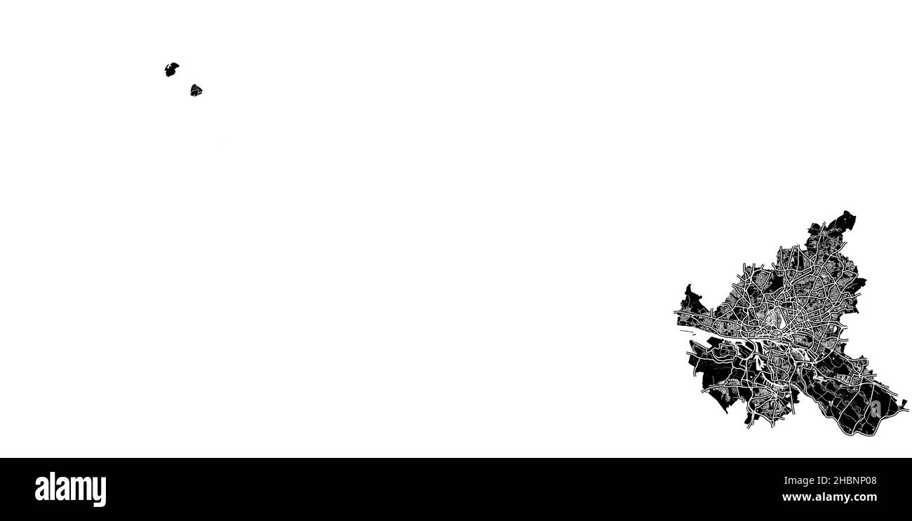 Hamburg, Deutschland, Deutschland, hochauflösende Vektorkarte mit Stadtgrenzen und bearbeitbaren Pfaden. Der Stadtplan wurde mit weißen Flächen und Linien für gezeichnet Stock Vektor