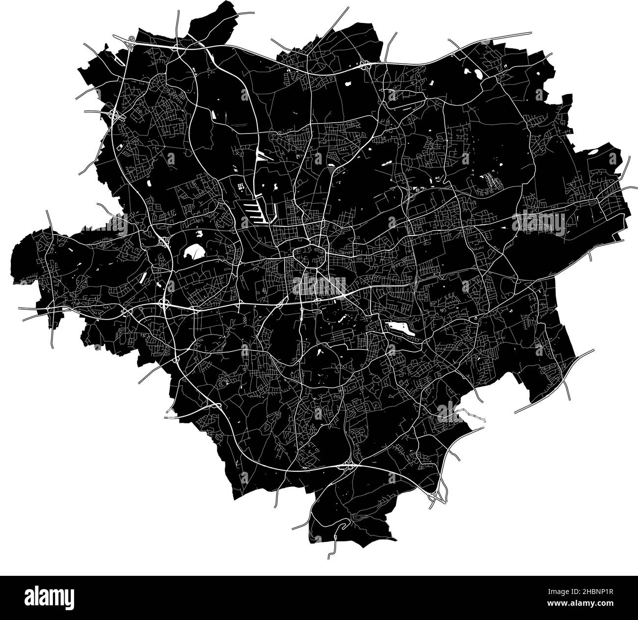 Dortmund, Nordrhein-Westfalen, Deutschland, Deutschland, hochauflösende Vektorkarte mit Stadtgrenzen und bearbeitbaren Pfaden. Der Stadtplan wurde mit w gezeichnet Stock Vektor