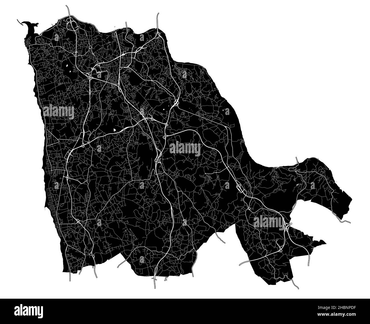 Vila Nova de Gaia, Portugal, hochauflösende Vektorkarte mit Stadtgrenzen und bearbeitbaren Pfaden. Der Stadtplan wurde mit weißen Flächen und Linien gezeichnet Stock Vektor