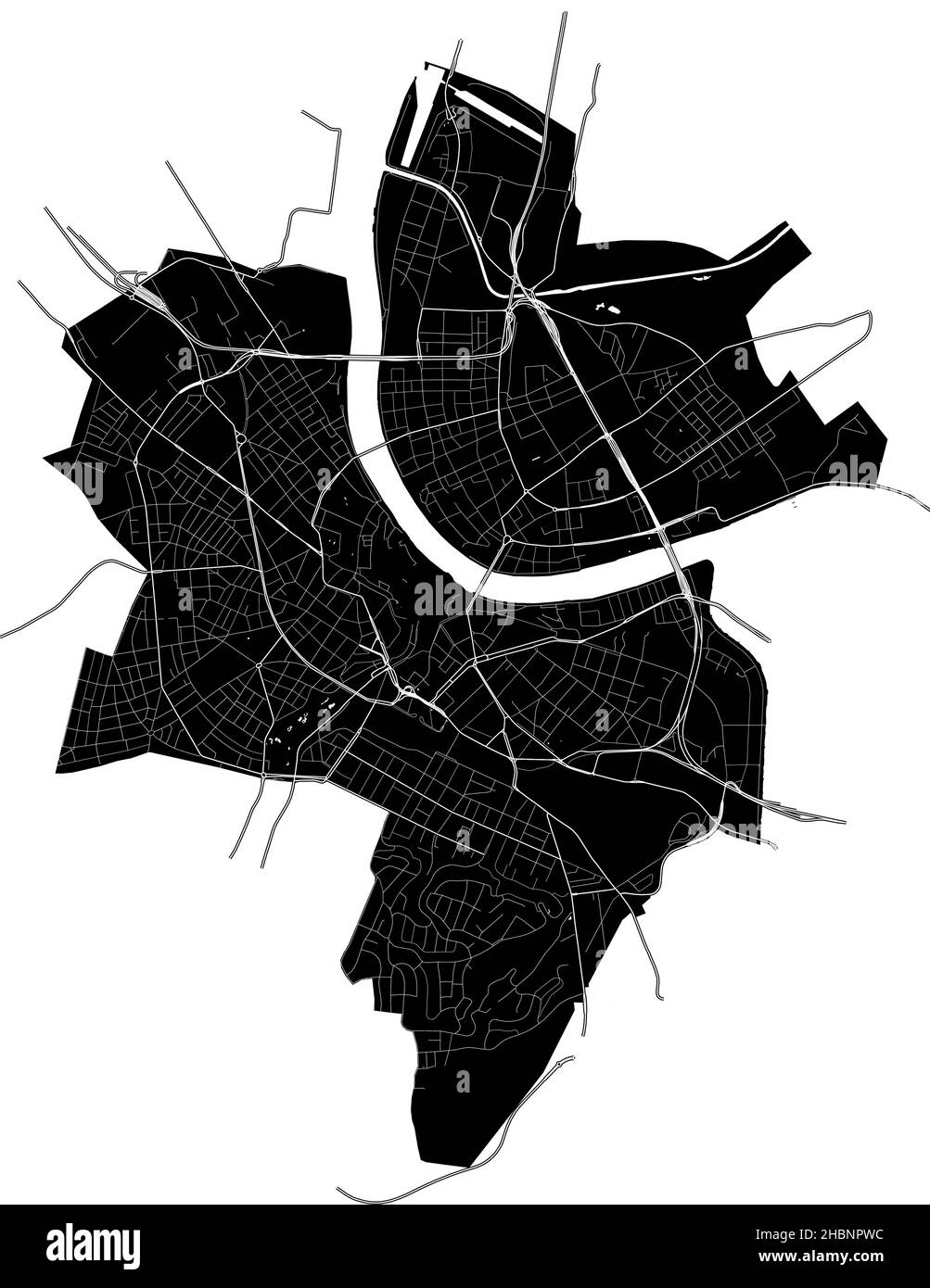 Basel, Schweiz, hochauflösende Vektorkarte mit Stadtgrenzen und editierbaren Pfaden. Der Stadtplan wurde mit weißen Flächen und Linien für Haupt-Ro gezeichnet Stock Vektor