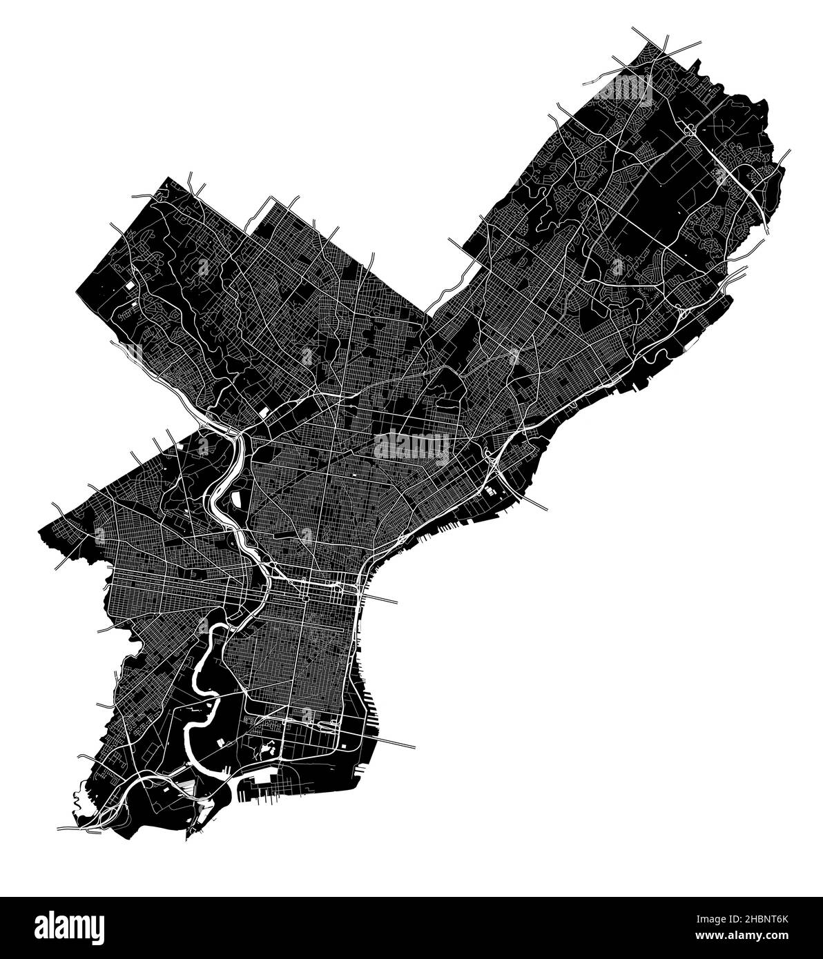 Philadelphia, Pennsylvania, USA, hochauflösende Vektorkarte mit Stadtgrenzen und bearbeitbaren Pfaden. Der Stadtplan wurde mit weißem Bereich gezeichnet Stock Vektor