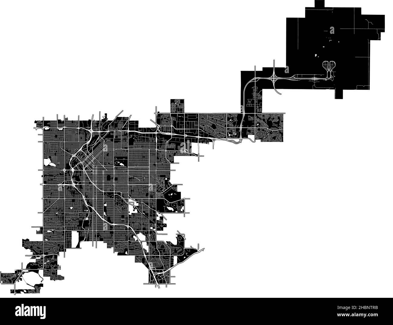 Denver, Colorado, USA, hochauflösende Vektorkarte mit Stadtgrenzen und bearbeitbaren Pfaden. Der Stadtplan wurde mit weißen Flächen und Linien gezeichnet Stock Vektor