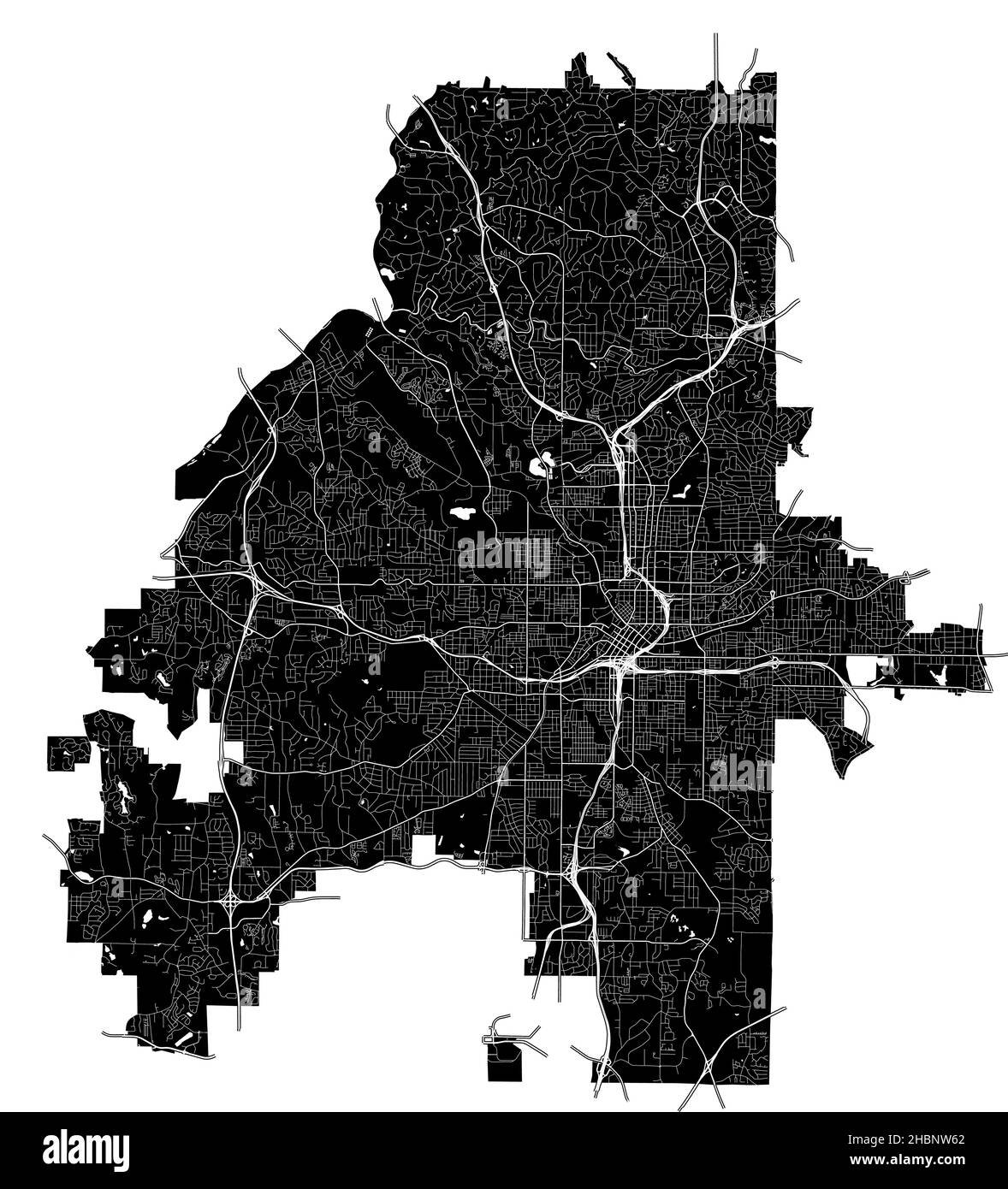 Atlanta, Georgia, USA, hochauflösende Vektorkarte mit Stadtgrenzen und bearbeitbaren Pfaden. Der Stadtplan wurde mit weißen Flächen und Linien gezeichnet Stock Vektor