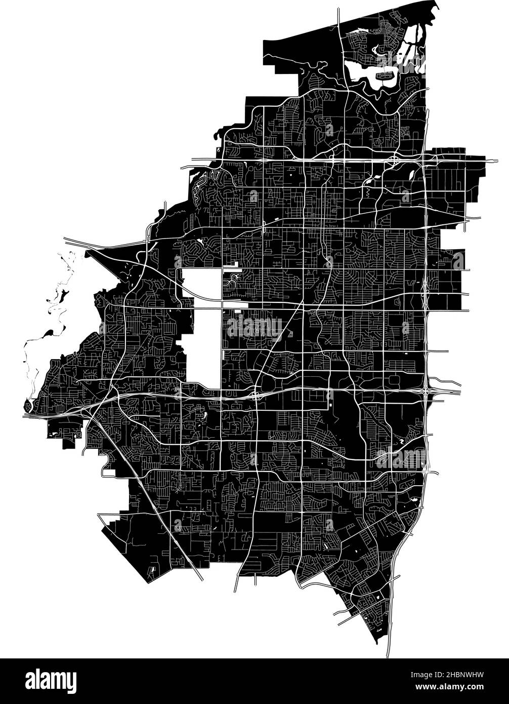 Arlington, Texas, USA, hochauflösende Vektorkarte mit Stadtgrenzen und bearbeitbaren Pfaden. Der Stadtplan wurde mit weißen Flächen und Linien gezeichnet Stock Vektor