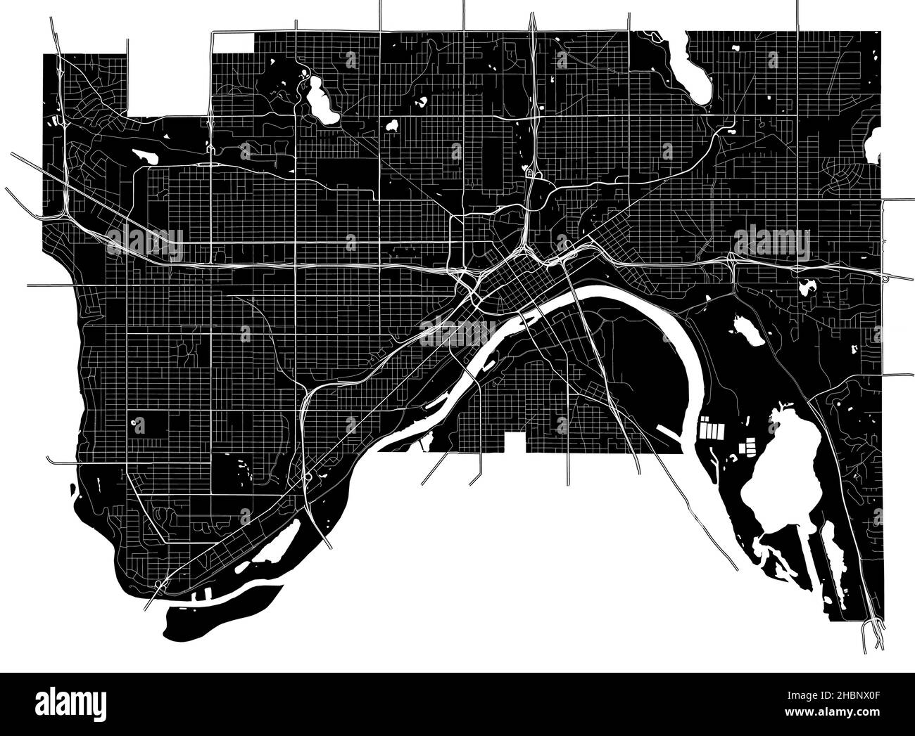 Saint Paul, Minnesota, USA, hochauflösende Vektorkarte mit Stadtgrenzen und bearbeitbaren Pfaden. Der Stadtplan wurde mit weißen Flächen und gezeichnet Stock Vektor