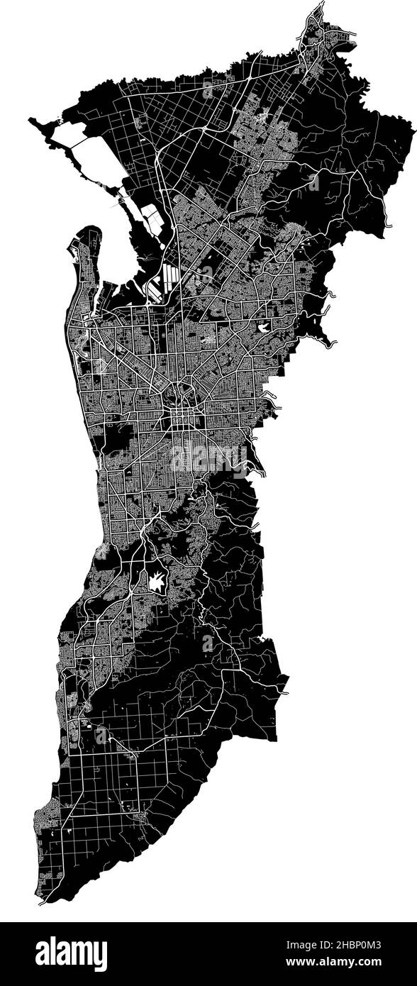 Adelaide, Australien, hochauflösende Vektorkarte mit Stadtgrenzen und bearbeitbaren Pfaden. Der Stadtplan wurde mit weißen Flächen und Linien für Haupt r gezeichnet Stock Vektor