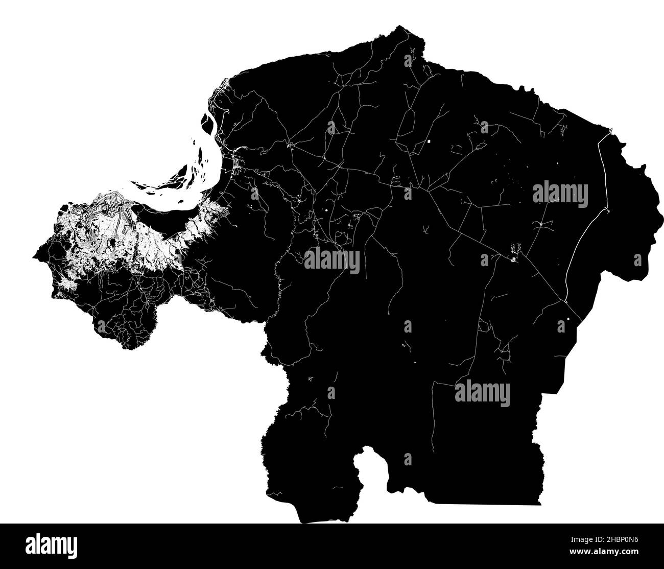 Kinshasa, DR Kongo, hochauflösende Vektorkarte mit Stadtgrenzen und bearbeitbaren Pfaden. Der Stadtplan wurde mit weißen Flächen und Linien für Haupt-Ro gezeichnet Stock Vektor