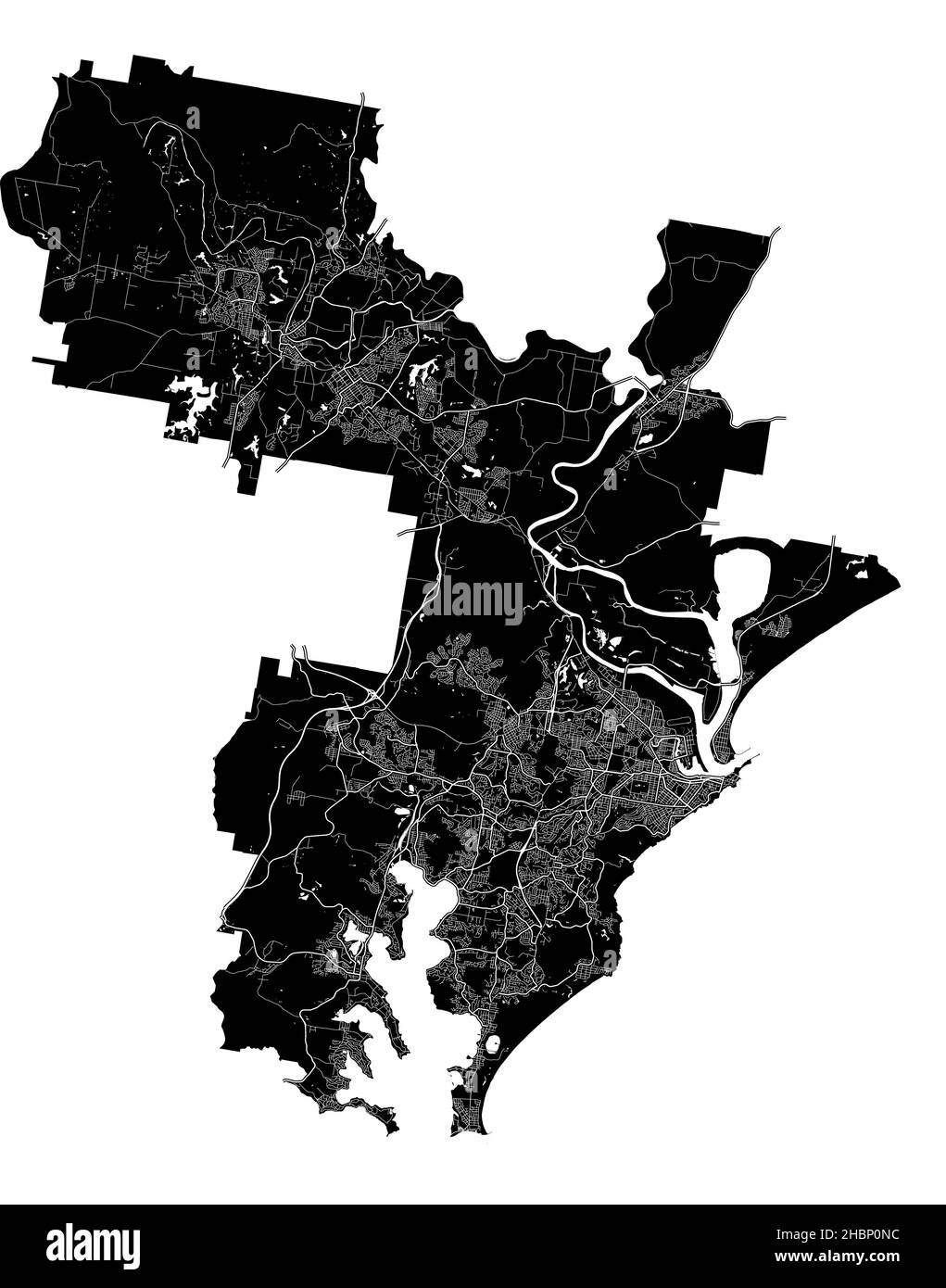 Newcastle–Maitland, Australien, hochauflösende Vektorkarte mit Stadtgrenzen und bearbeitbaren Pfaden. Der Stadtplan wurde mit weißen Flächen und Linien gezeichnet Stock Vektor