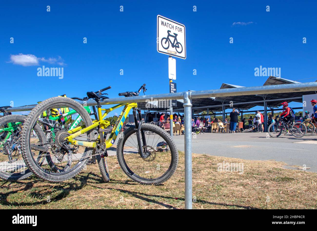 Die Hauptdrehscheibe des Stromlo Mountain Bike Parks Stockfoto