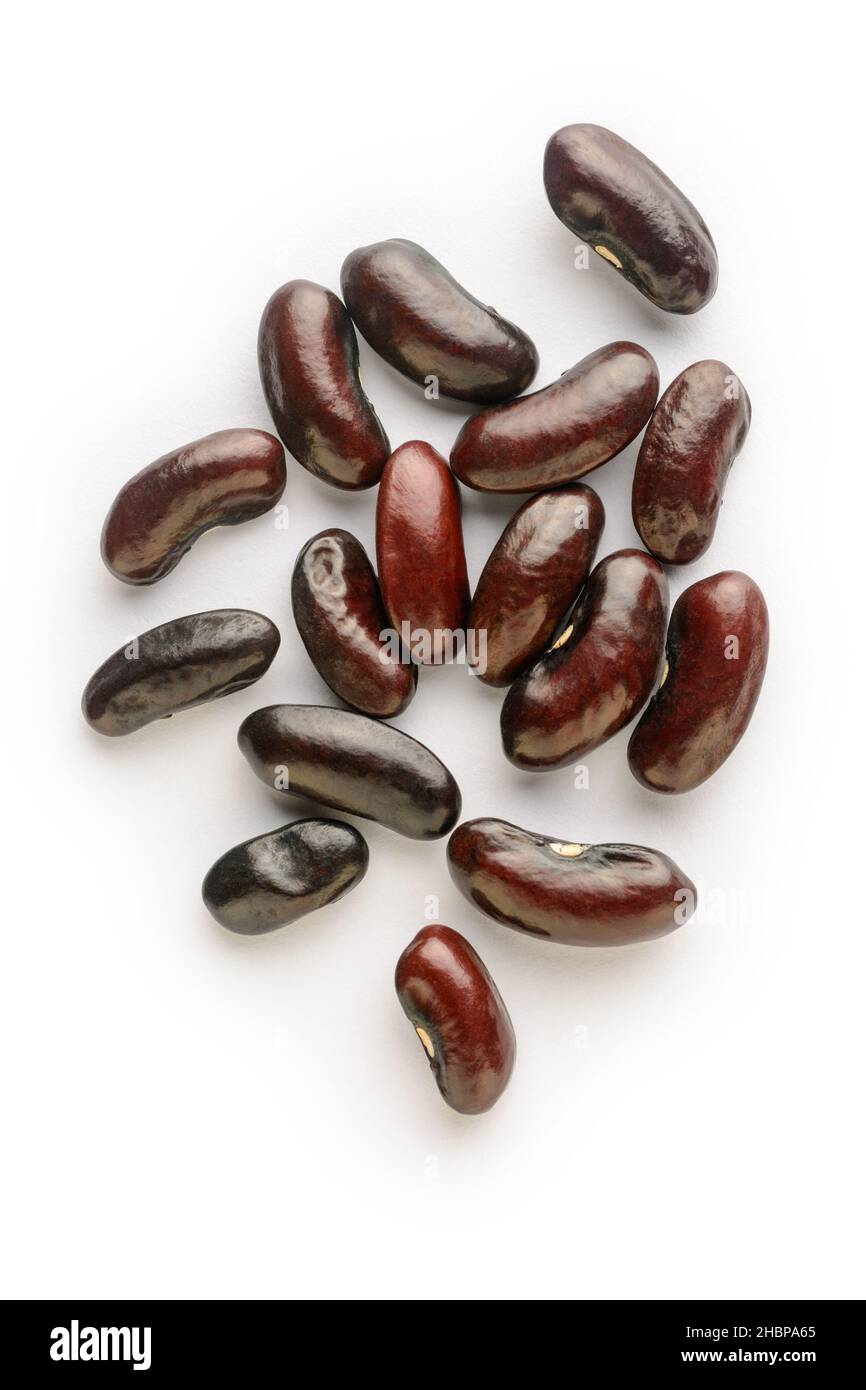 Yardlong Bohne oder Spargelbohnensamen, auch bekannt als Erbse, lange podded Cowpea, chinesische lange oder Schlangenbohne, Nahaufnahme isoliert auf weißem Hintergrund Stockfoto