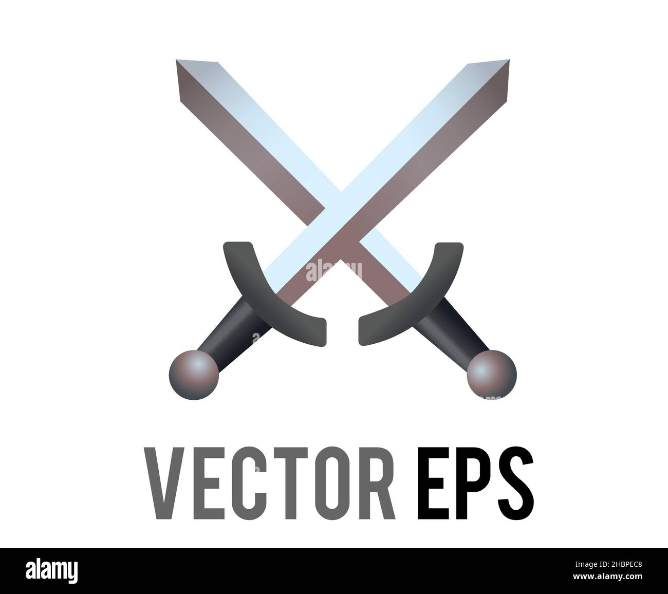 Der isolierte Vektor zwei Krieger Silber Schwerter Ikone mit Stahlklingen, wie gekreuzt für den Kampf zwischen zwei Rittern Stock Vektor