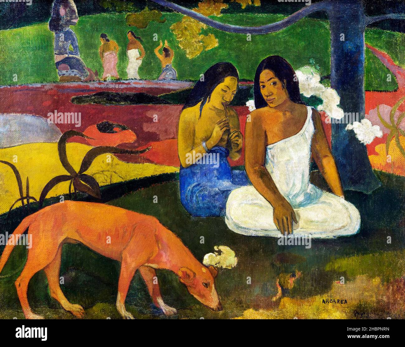 Arearea (1892) berühmtes Gemälde von Paul Gauguin. Stockfoto