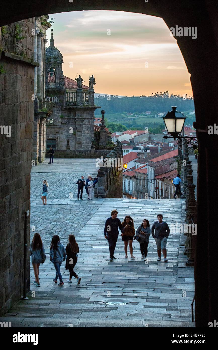 Praza do Obradoiro Platz in Santiago de Compostela, Galicien, Spanien, Europa Stockfoto