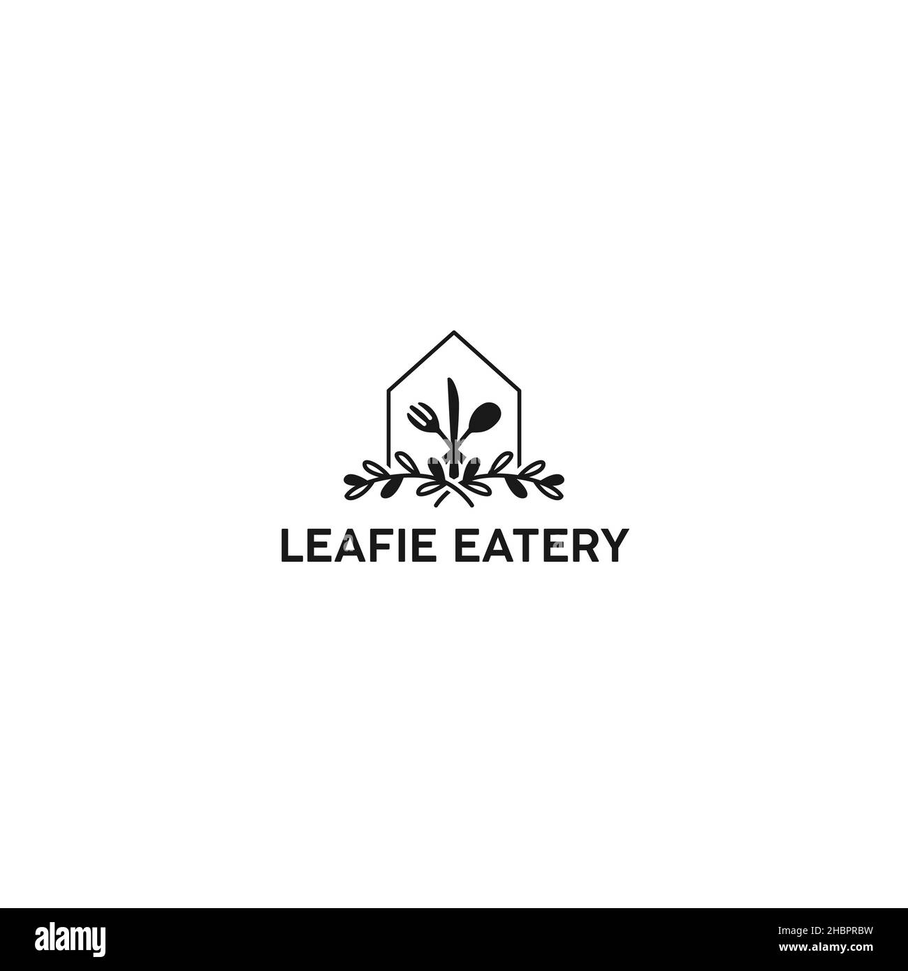 Minimalistisches Silhouette LEAFIE EATERY Logo Design Stock Vektor