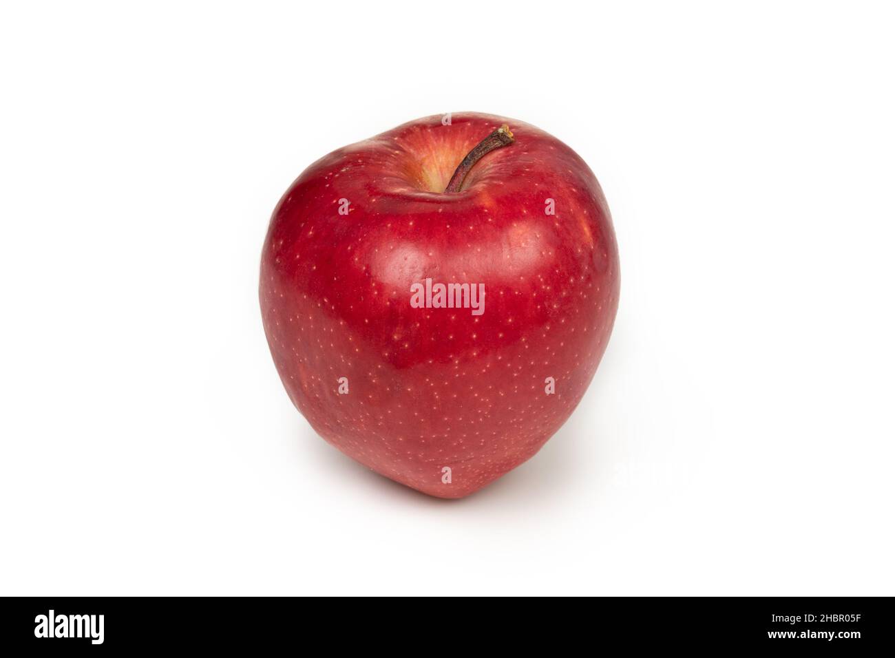 Ein ganzer reifer roter Apfel isoliert auf weißem Hintergrund, Studioaufnahme Stockfoto